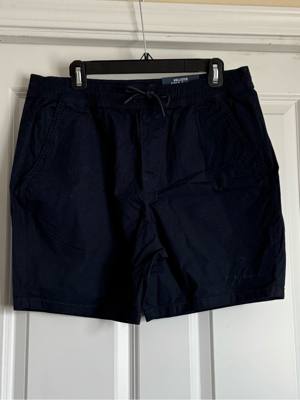 New Hollister Large Solid Navy Blue Epic Flex 7” Jogger Cotton Blend Shorts